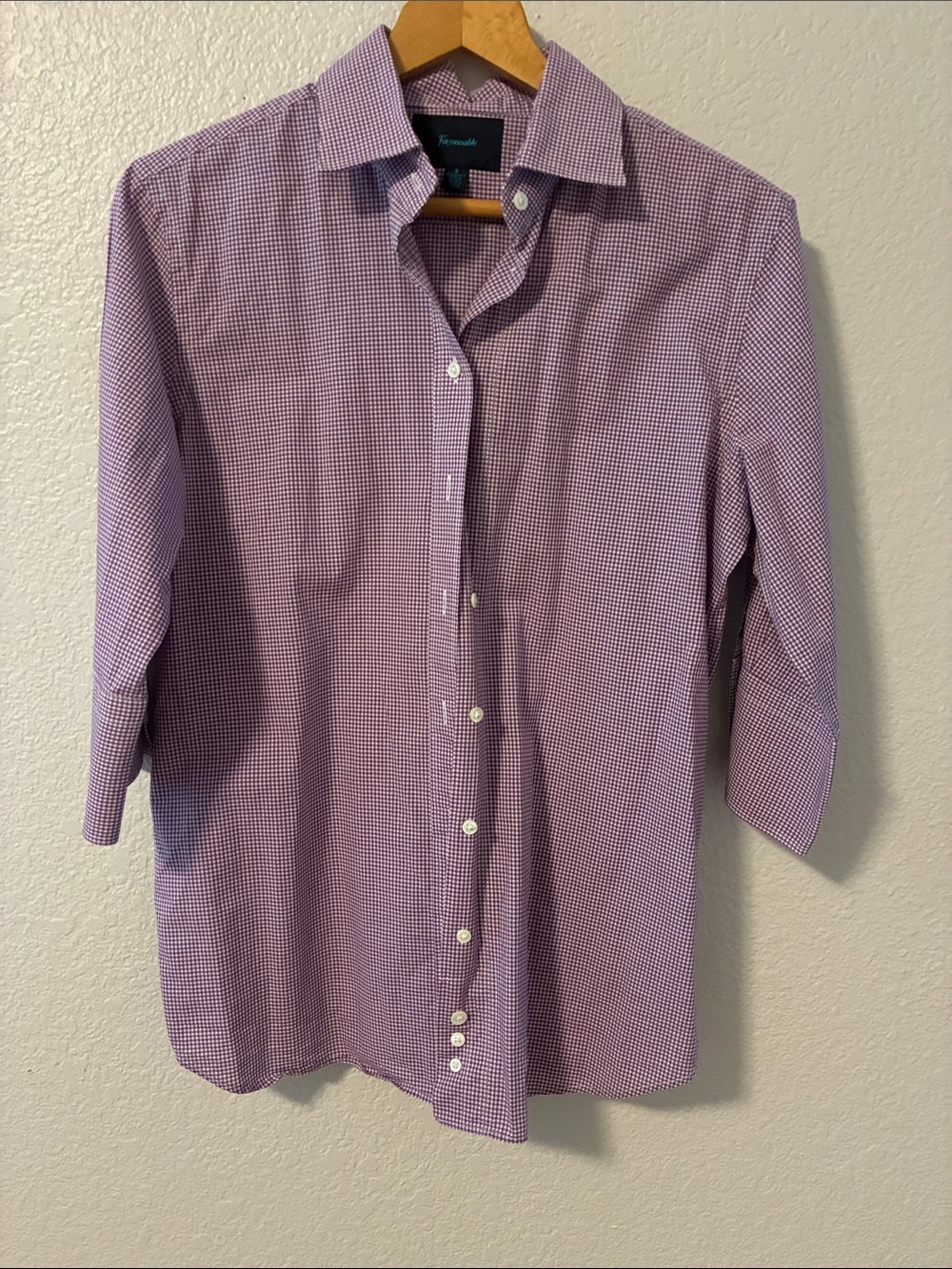 Facconable Vintage, Fine Purple and White Gingham Button-Down Women’s Shirt